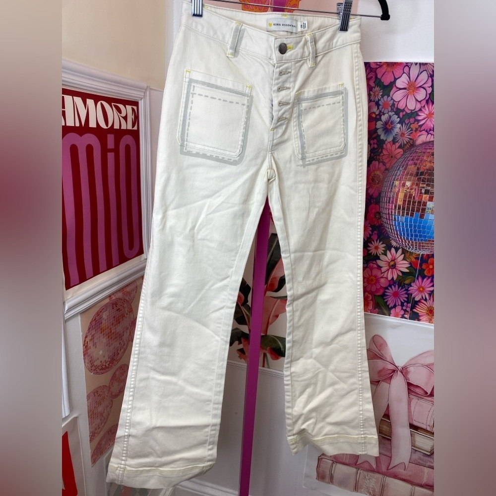 NWT KERRI Rosenthal Cream Flare & Wide Leg Jeans - Picture 3 of 10